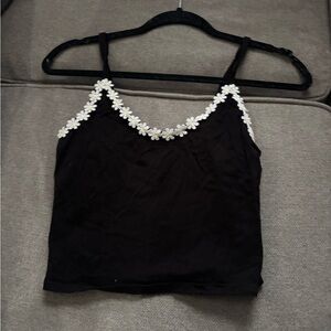 Forever 21 Black Camisole with White Floral Trim